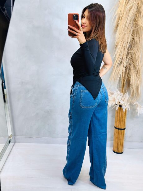 calça wide leg cargo