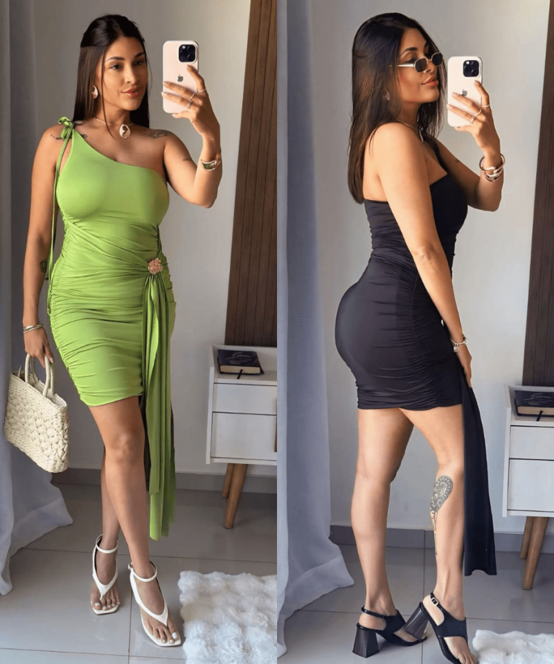 Vestido Curto Assimétrico com Detalhe Drapeado