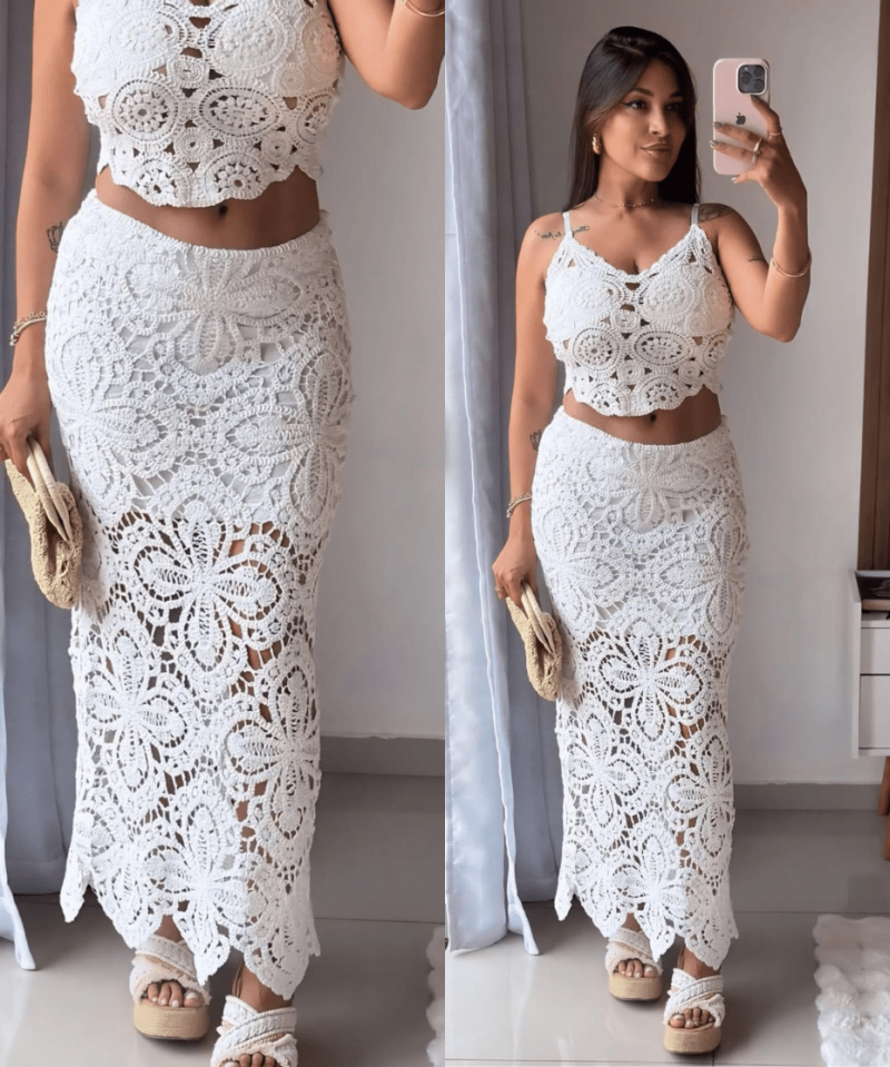 Saia Midi Encanto em Renda Artesanal