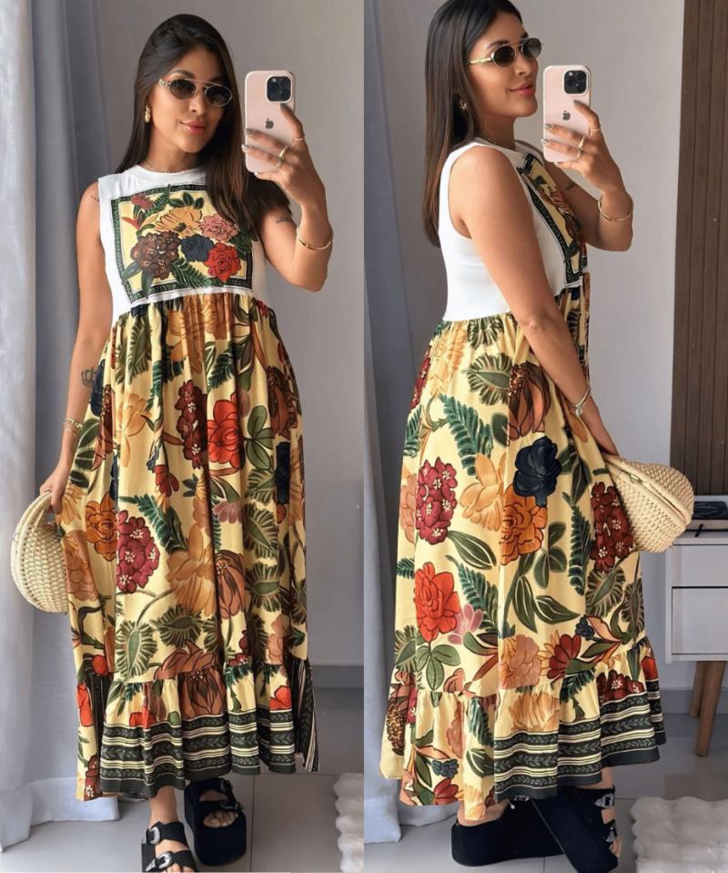 Vestido Longo Jardim Mediterrâneo