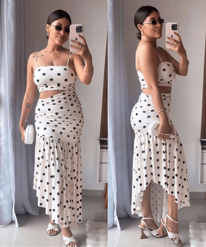 Vestido Midi Poá Elegance