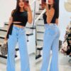 Calça Jeans Pantalona com Fenda na Barra