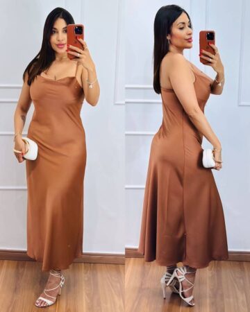 Vestido Longo cetim Vestido Longo Cetim Decote em U
