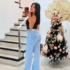 Calça Jeans Pantalona com Fenda na Barra