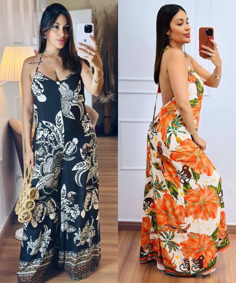 Macacão Estampado Alça Regulável com Bolsos