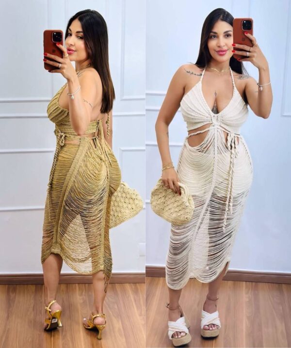 vestido curto franja Vestido Curto Franja