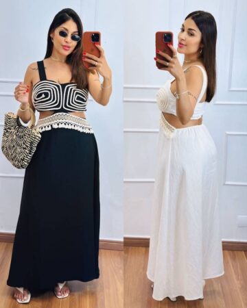 vestido longo com alça Vestido Longo Crochê Detalhado