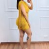 Vestido Curto Tricot com Franjas e Recorte