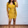 Vestido Curto Tricot com Franjas e Recorte