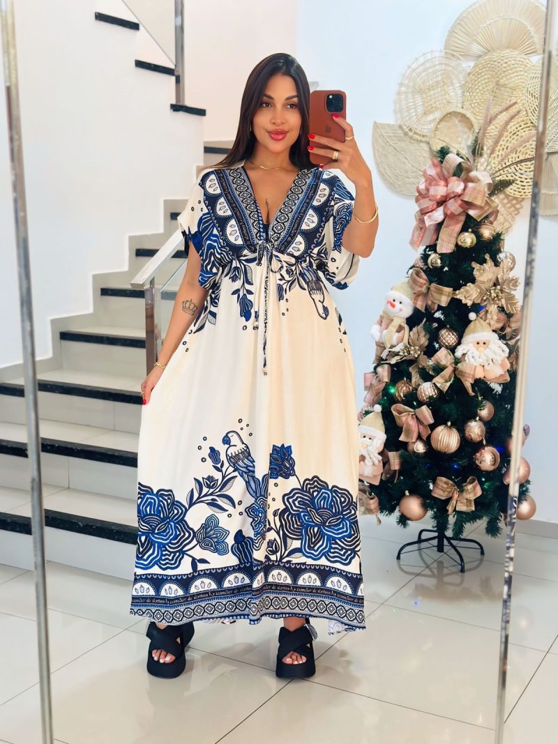 Vestido Longo Estampado Azul (1)