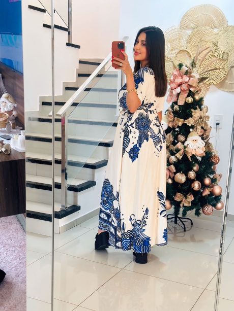 Vestido Longo Estampado Azul