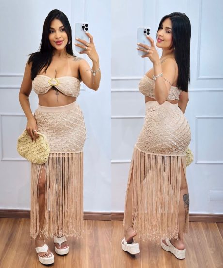 Conjunto Cropped e Saia com Franjas