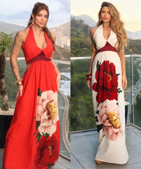 Vestido Longo Estampado Frente Única