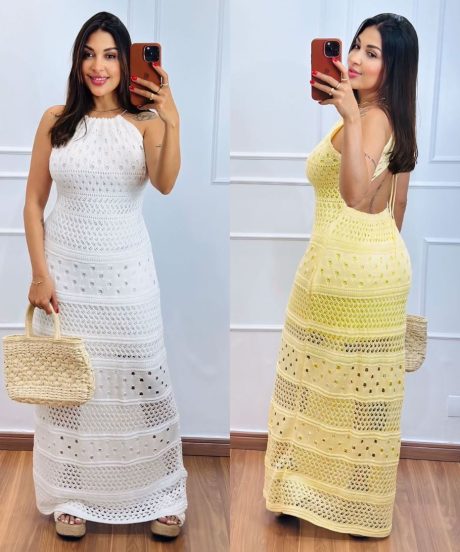 Vestido Longo Tricô Rendado