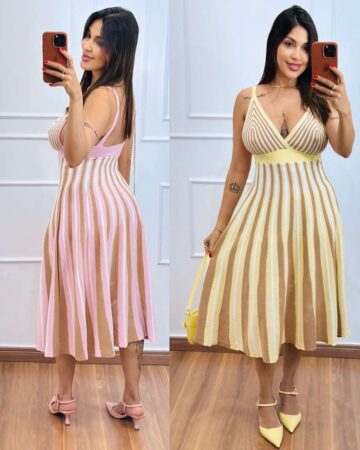 Vestido Midi Listrado Duas Cores Vestido Midi Listrado Duas Cores