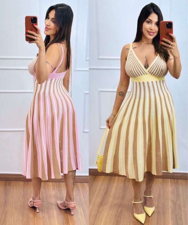Vestido Midi Listrado Duas Cores Vestido Midi Listrado Duas Cores