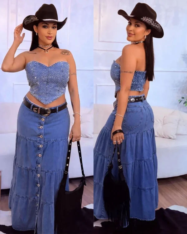 saia-midi-tres-marias Saia Midi Jeans com Botões Frontais