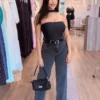 calça-estonada-wide-leg-2 Calça Jeans Wide Leg Feminina Cintura Alta lavagem clara delavê