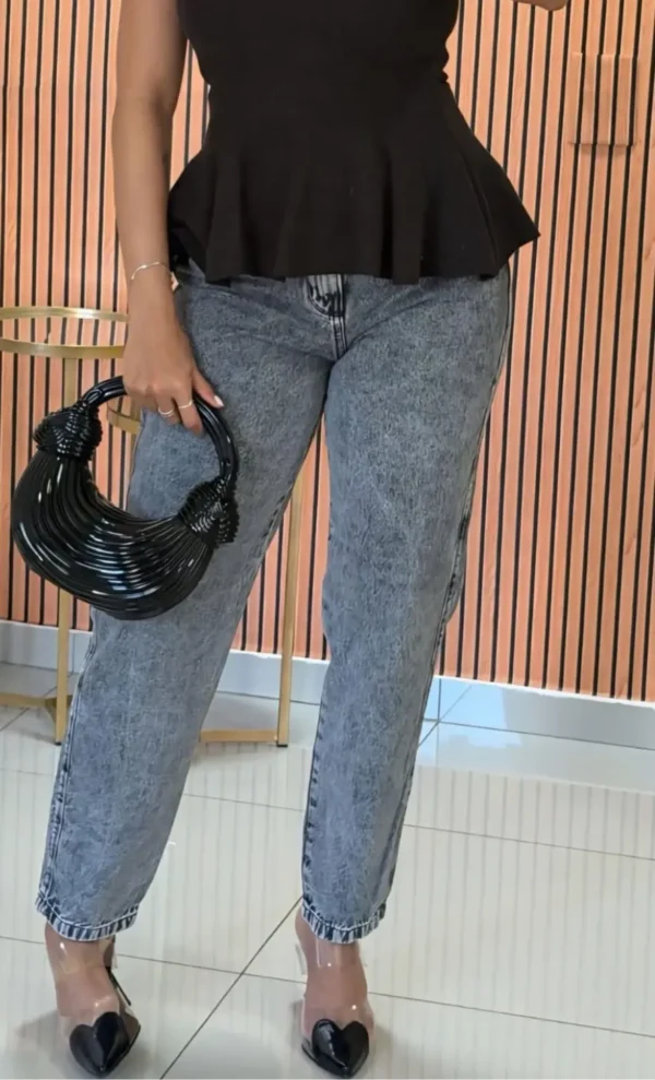 calça-mon Calça Mom Jeans 100% Algodão Feminina Cintura Alta
