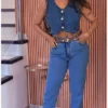 calça-mon-cinto Calça Jeans Mom Cintura Alta com Cinto feminina azul clássica
