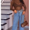 calça-wide-leg-brilho Calça Wide Leg Brilho Jeans Clara 100% Algodão