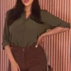 camisa verde militar Camisa Feminina Verde Militar Tecido Leve