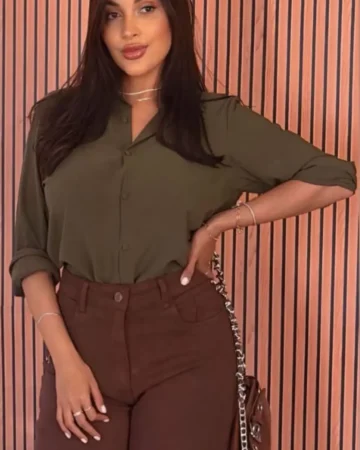camisa verde militar Camisa Feminina Verde Militar Tecido Leve