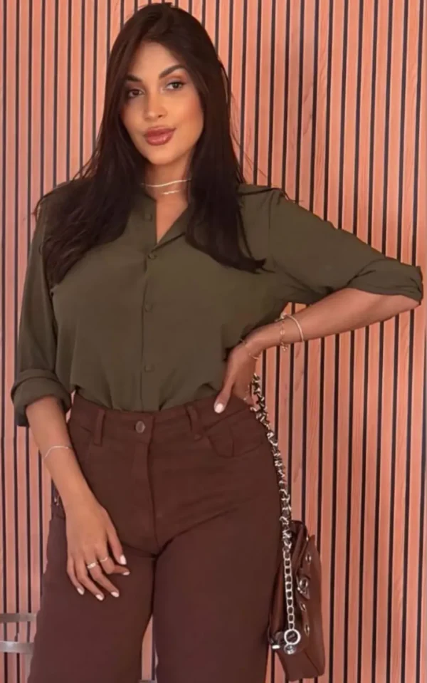 camisa verde militar Camisa Feminina Verde Militar Tecido Leve