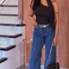 Calça Wide Leg Brilho Jeans 100% Algodão com Strass