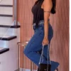 Calça Wide Leg Brilho Jeans 100% Algodão com Strass