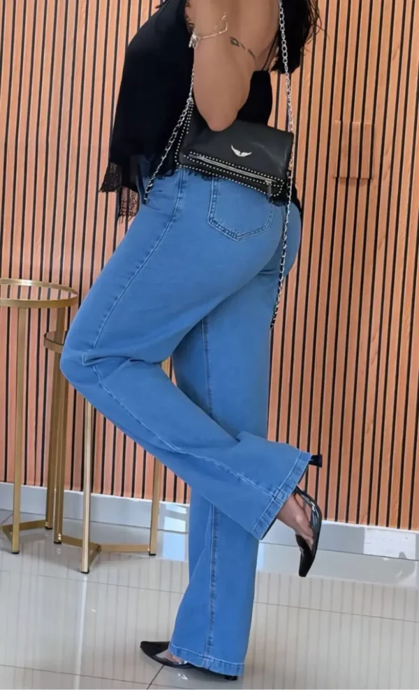 Calça Jeans Wide Leg Feminina Cintura Alta lavagem clara delavê