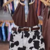 Saia jeans vaquinha com estampa cow print moderna