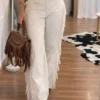 Calça Feminina Western Off White com Franjas – 1 Peça Estilosa e Moderna