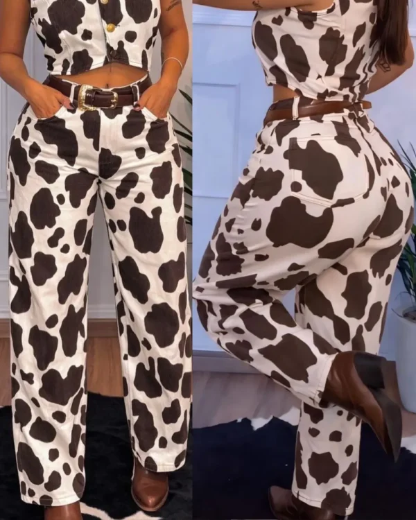 calça cow print feminina estampa vaquinha elegante