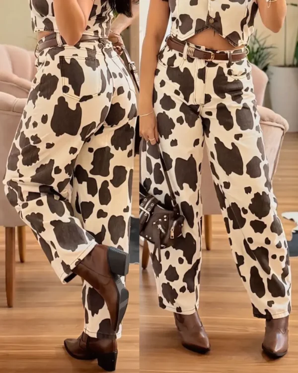 calça cow print feminina estampa vaquinha elegante