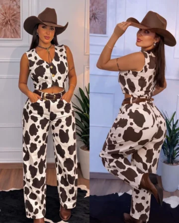 calça cow print feminina estampa vaquinha elegante