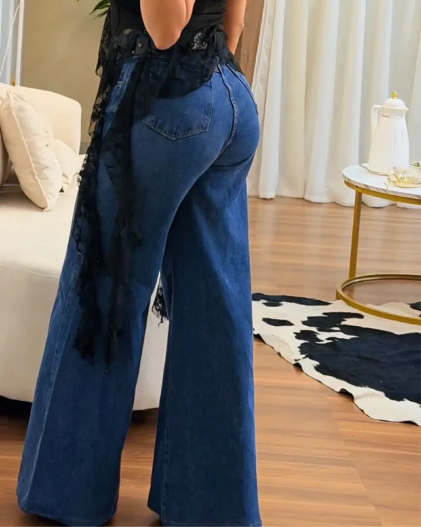 calça flare jeans feminina cintura alta com recortes frontais