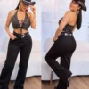 calça-jeans-brilho calça wide leg brilho jeans com strass
