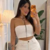cropped-country-1 Cropped Tomara que Caia Feminino Off White Elegante com Elastano