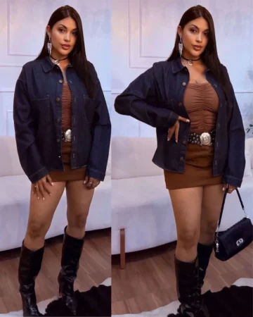 jaqueta jeans oversized feminina azul escuro