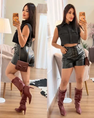short couro ilhós