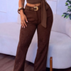 calça flare marrom com brilho elegante feminina