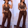calça flare marrom com brilho elegante feminina