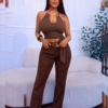 calça flare marrom com brilho elegante feminina
