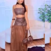 conjunto couro eco saia tule preto feminino