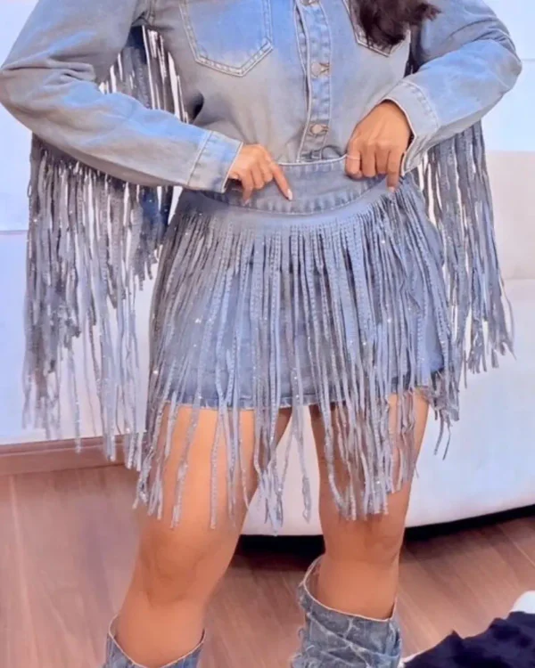 saia jeans franjas