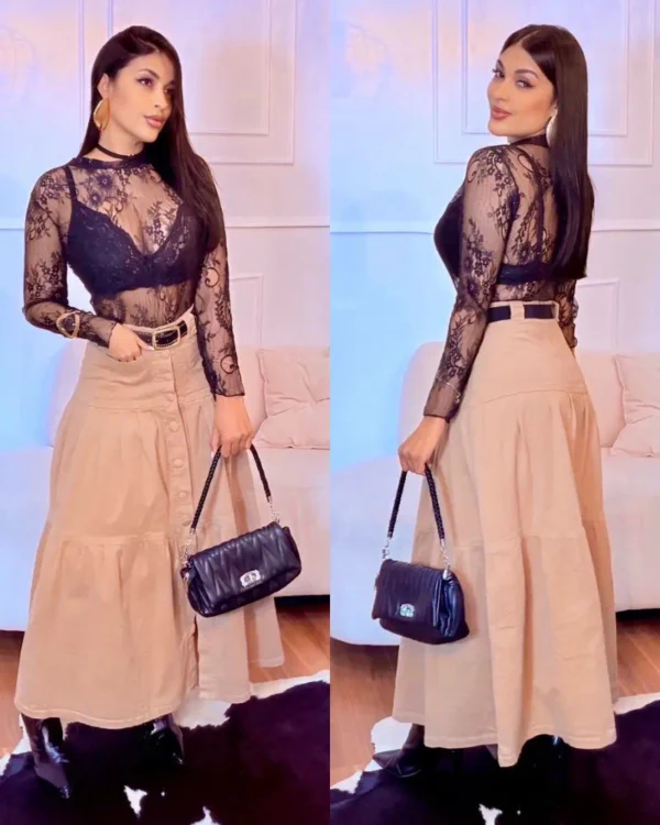 saia midi elegante feminina