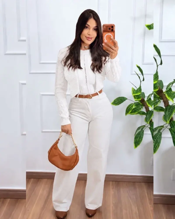 Blusa Tricô Babado feminina marrom tamanho único