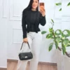 Blusa Tricô Babado feminina marrom tamanho único