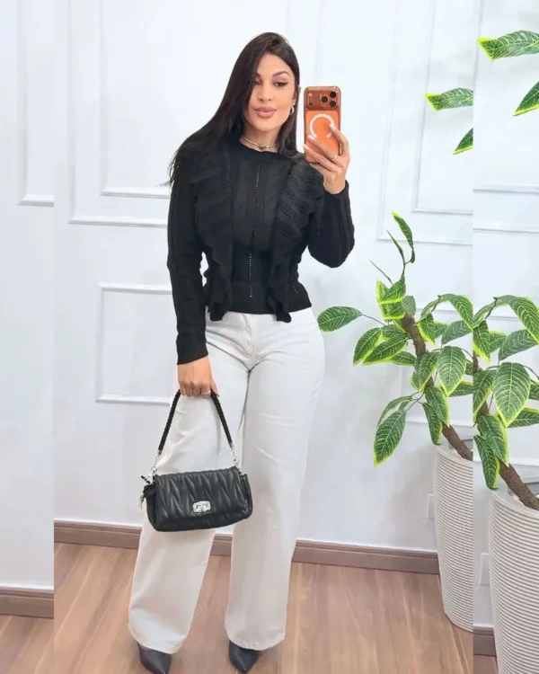Blusa Tricô Babado feminina marrom tamanho único